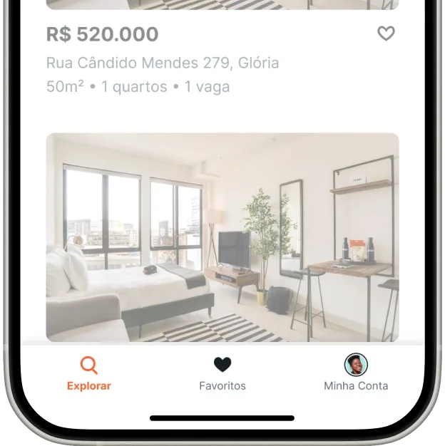 The new persistent bottom navigation bar: Explorar, Favoritos, Minha Conta