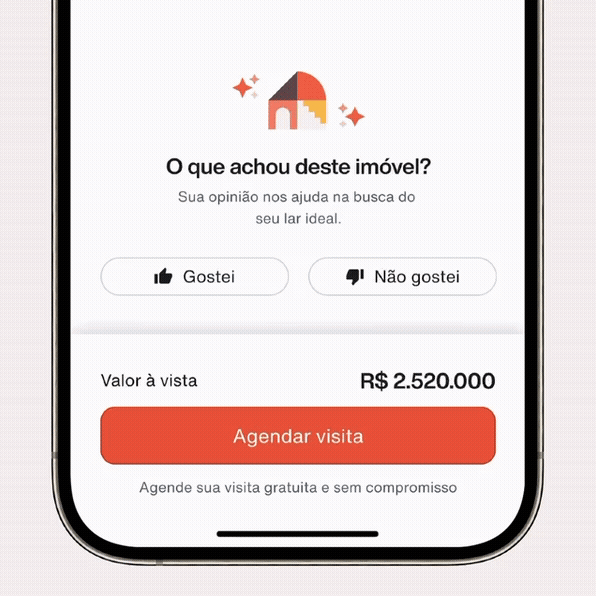 Recording of the property feedback banner: tapping like or dislike, then the schedule-a-visit button