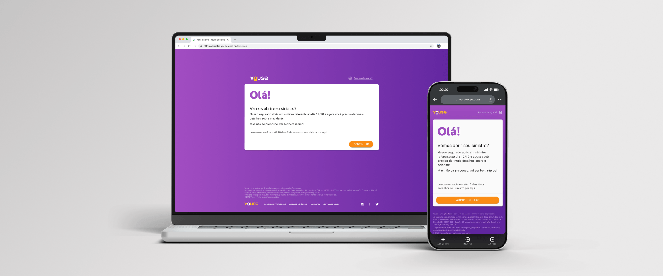 The third-party claim flow on a laptop and phone browser